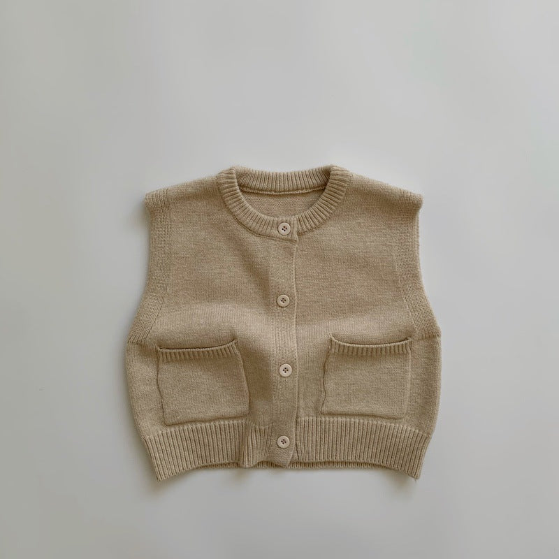 Kids Pocket Button-Up Knit Vest [mh0000608]