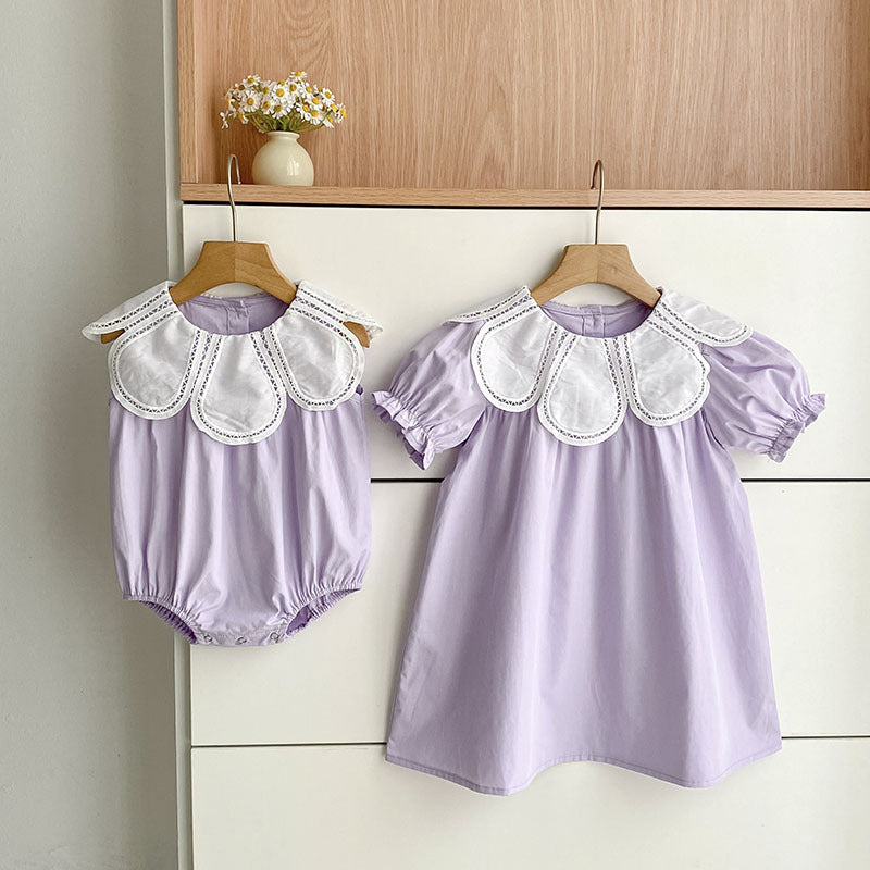 Petal Collar Romper Puff Sleeve Dress ラッフル ロンパース ミモレ丈ワンピース【mh0013158】
