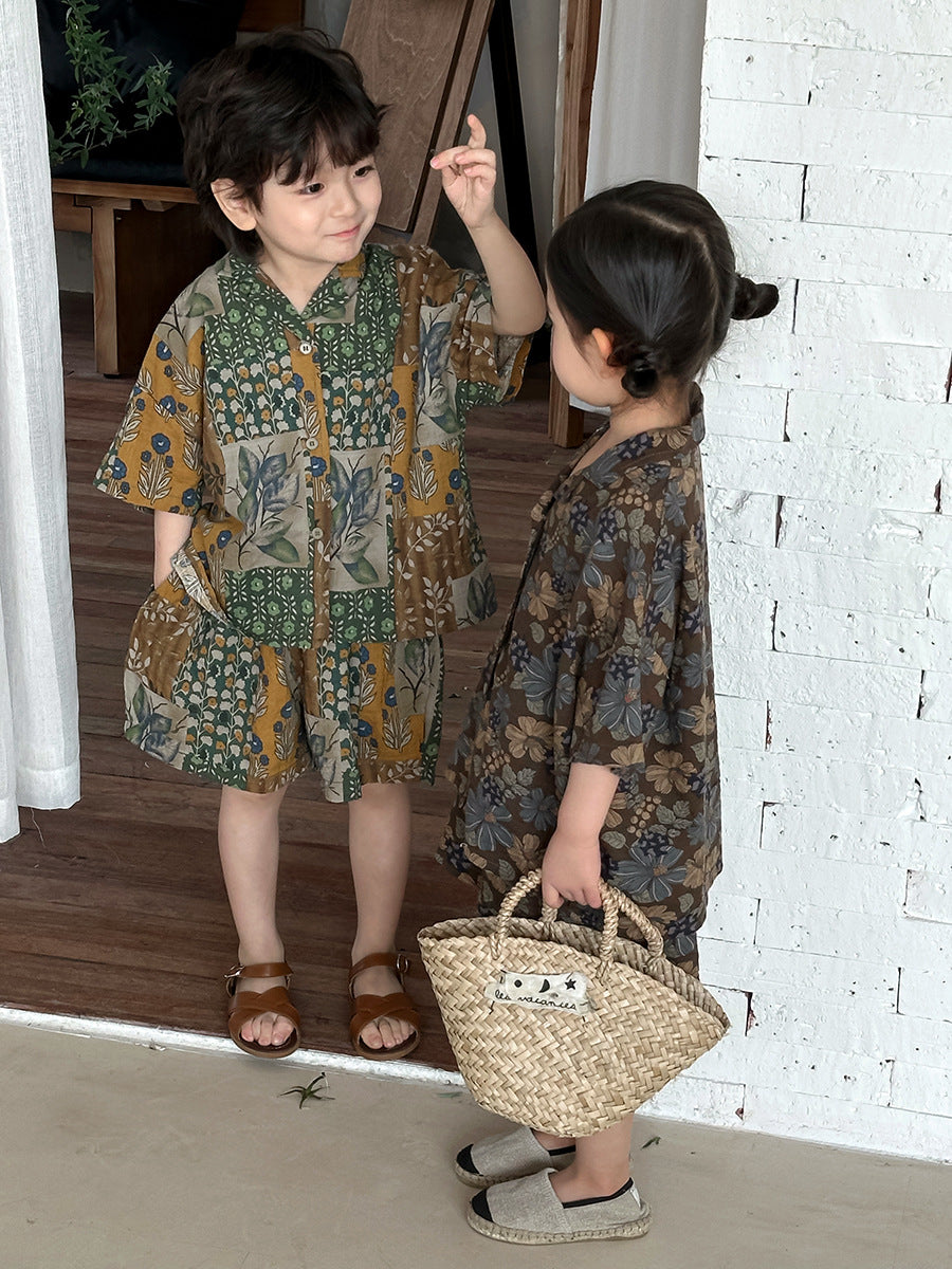 Floral Short Sleeve Shirt Shorts Set ボタニカル 半袖シャツ ハーフパンツ セット【mh0013466】