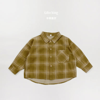 Camisa de cuadros de manga larga vintage 【mh0012563】