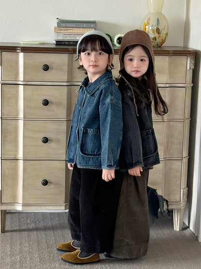 Kids' Denim Jacket with Piping and Pockets【mh0014782】