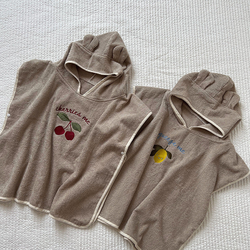 Hooded Fruit Embroidery Bath Towel Cape 刺繍 プールタオル ケープ【mh0013348】