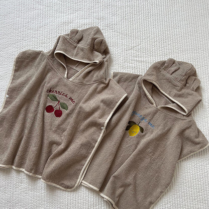 Hooded Fruit Embroidery Bath Towel Cape 刺繍 プールタオル ケープ【mh0013348】