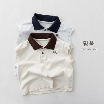 Vintage Preppy Collared Vest バイカラー ノースリーブポロシャツ【mh0013615】