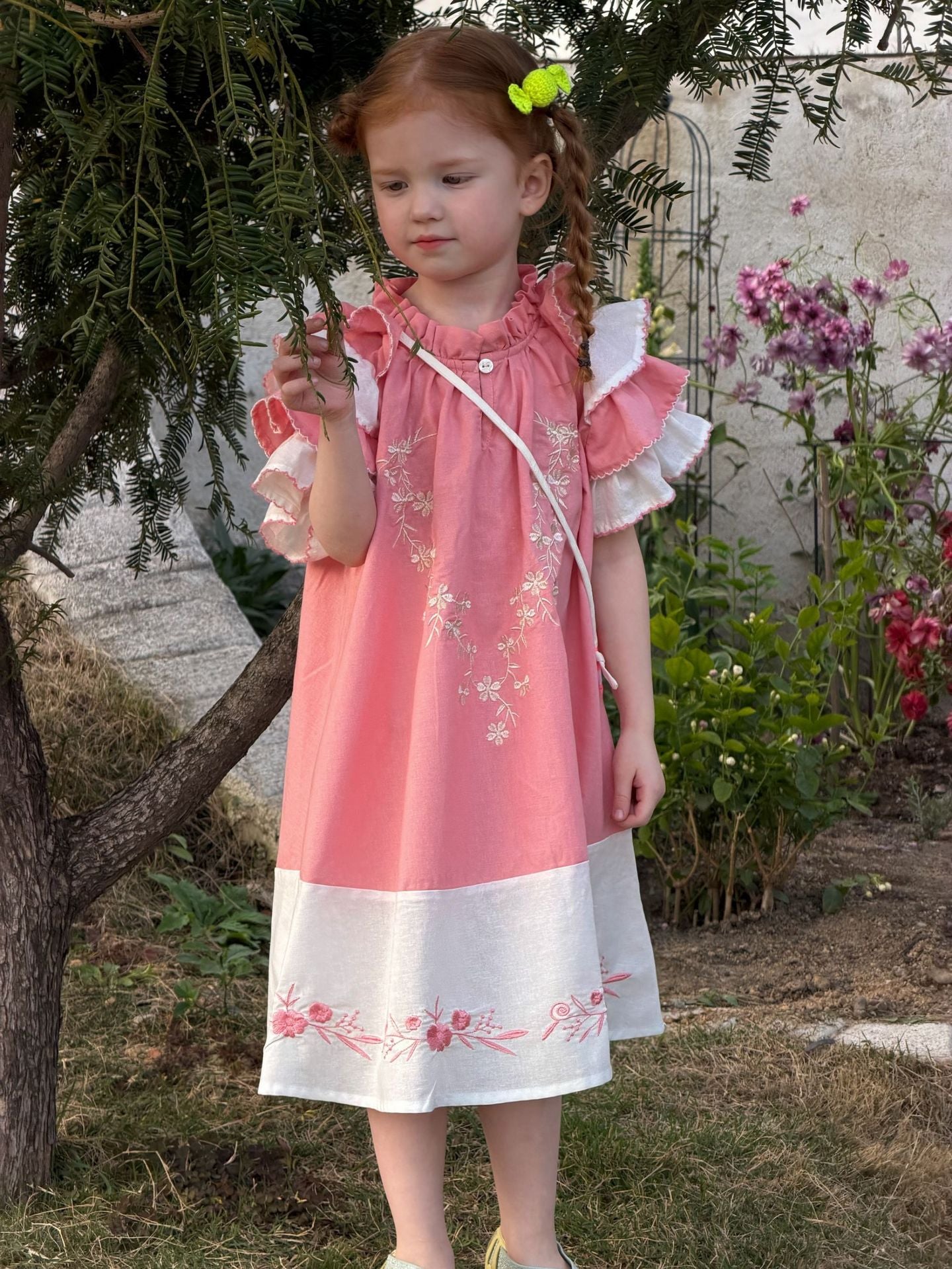 Flutter Sleeve Embroidered Dress ラッフルフリル 半袖ワンピース【mh0013049】