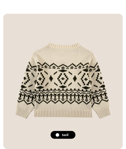 -長袖ニットセーター フェアアイル柄 北欧風 クルーネック プルオーバー【mh0011307】 - mamahalo shop - ニット・セーター -  べビー服 - 子供服 - 男の子 - 女の子