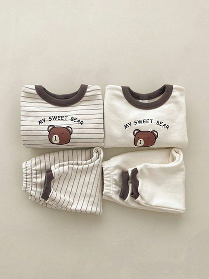 Conjunto de camiseta de manga larga y pantalón largo con estampado de osito para bebé y niños 【mh0014630】