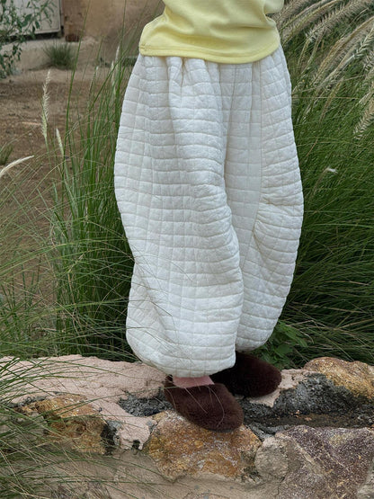 ロングパンツ キルティング もこもこ コットン ワイドレッグ あったか カジュアル【mh0011742】