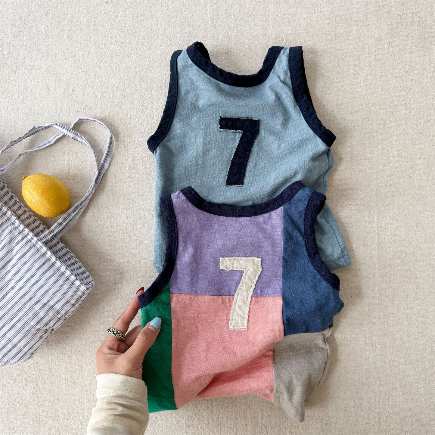Sleeveless Slub Cotton Tank Top ブロックチェック タンクトップ【mh0013449】