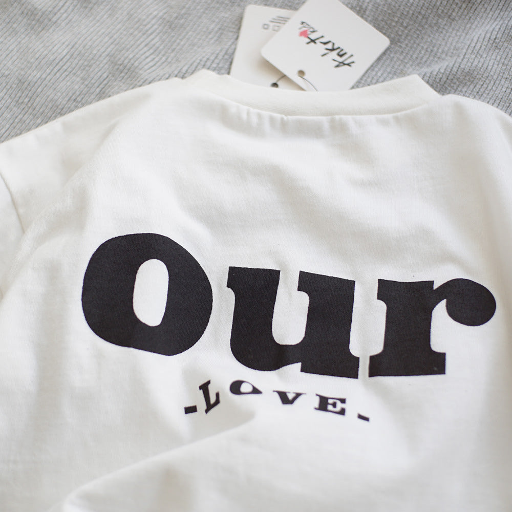 キッズ アルファベットプリント バックプリント ルーズ 半袖Tシャツ【mh0013814】