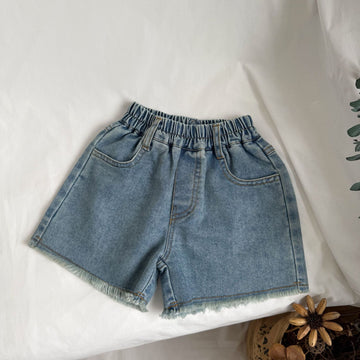 Fringed Raw Hem Denim Shorts フリンジ デニムショートパンツ【mh0013643】