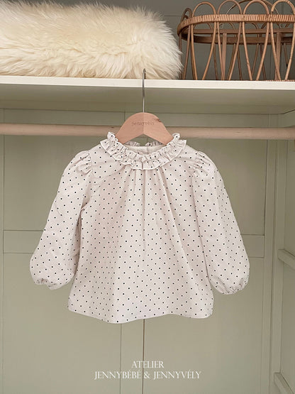 Blusa de manga larga con volantes y estampado de puntos para niñas + pantalón acampanado [mh0014657]
