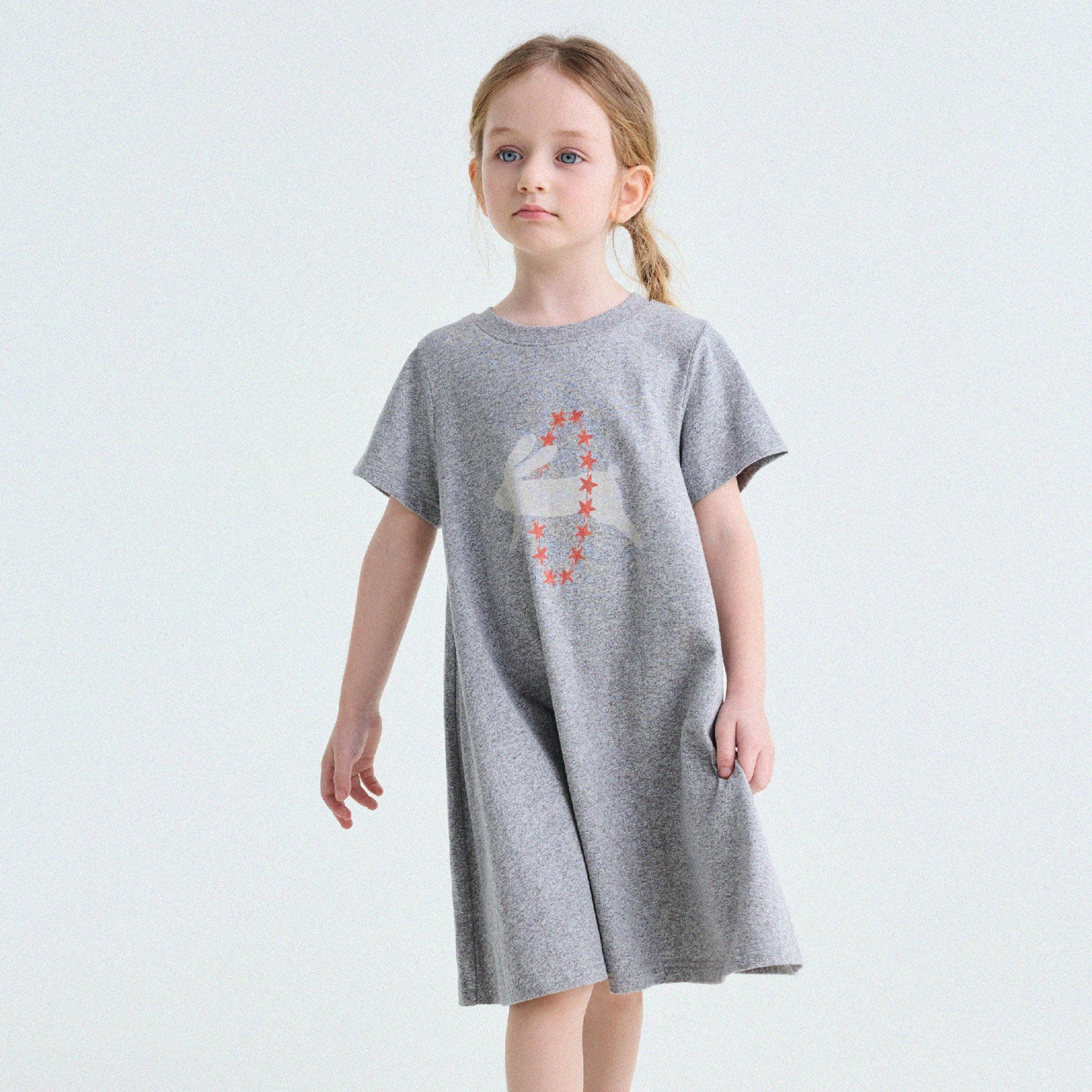 Rabbit Print A-line T-shirt Dress Aライン 半袖ワンピース【mh0013189】