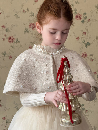 長袖ワンピース/ショールケープ チュチュスカートドレス パール刺繍ボレロ【mh0011899】