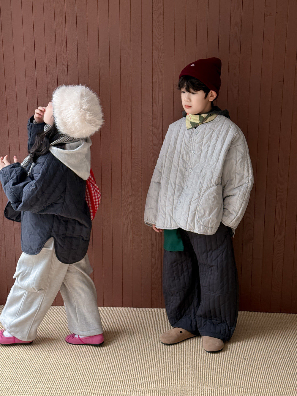 キルティングジャケット キッズ 中綿 厚手 ノーカラー ショート丈 カジュアル アウター【mh0011679】