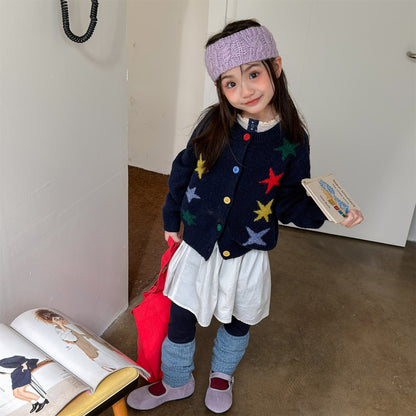 ニットカーディガン 厚手 カラフルスター 星 セーター【mh0011921】