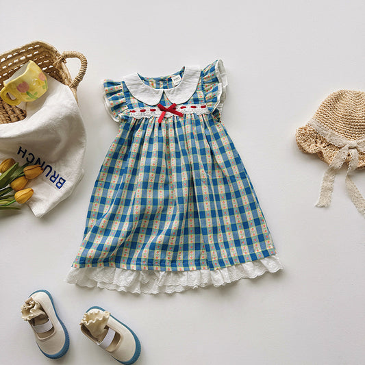 Jacquard Plaid Princess Dress チェック フリルスリーブワンピース【mh0013660】