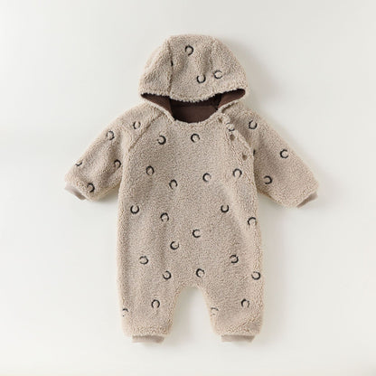 アウタージャンプスーツ 月星 ムーンスター刺繍 ボア 厚手 フード付【mh0011705】