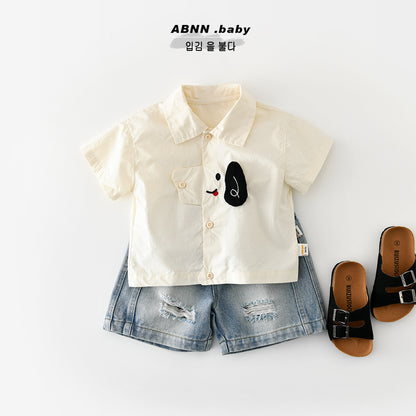 Dog Embroidery Shirt Short Sleeve T-shirt [mh0012858]