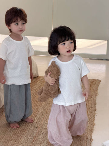Eyelet Round Neck Short Sleeve T-Shirt Casual [mh0013689]