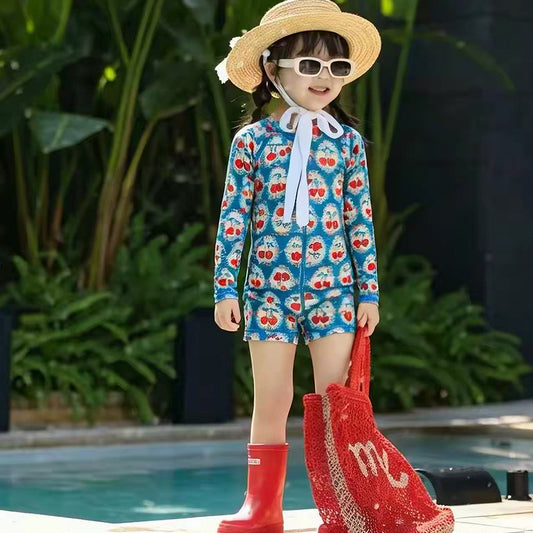 Cherry Long-sleeve Sun Protection Swimwear チェリー 長袖ワンピース水着【mh0013323】