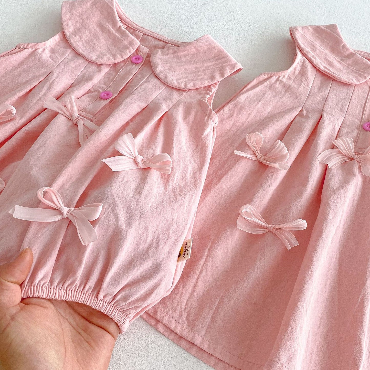 Sleeveless Bow Collared Plisse Dress Romper 立体リボン ノースリーブロンパース ノースリーブワンピース【mh0013434】