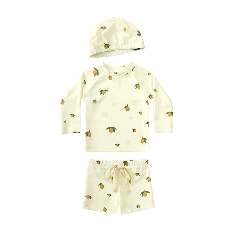 -キッズ水着 ボーイズ 半袖長袖 セパレートラッシュガード  スイムウェア スイミングウェア 帽子セット【mh0004294】 - mamahalo shop - ベビー用水着 -  べビー服 - 子供服 - 男の子 - 女の子