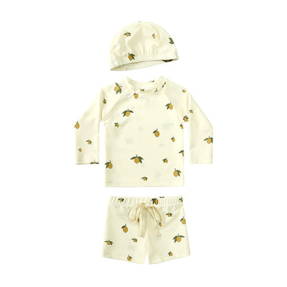 -キッズ水着 ボーイズ 半袖長袖 セパレートラッシュガード  スイムウェア スイミングウェア 帽子セット【mh0004294】 - mamahalo shop - ベビー用水着 -  べビー服 - 子供服 - 男の子 - 女の子