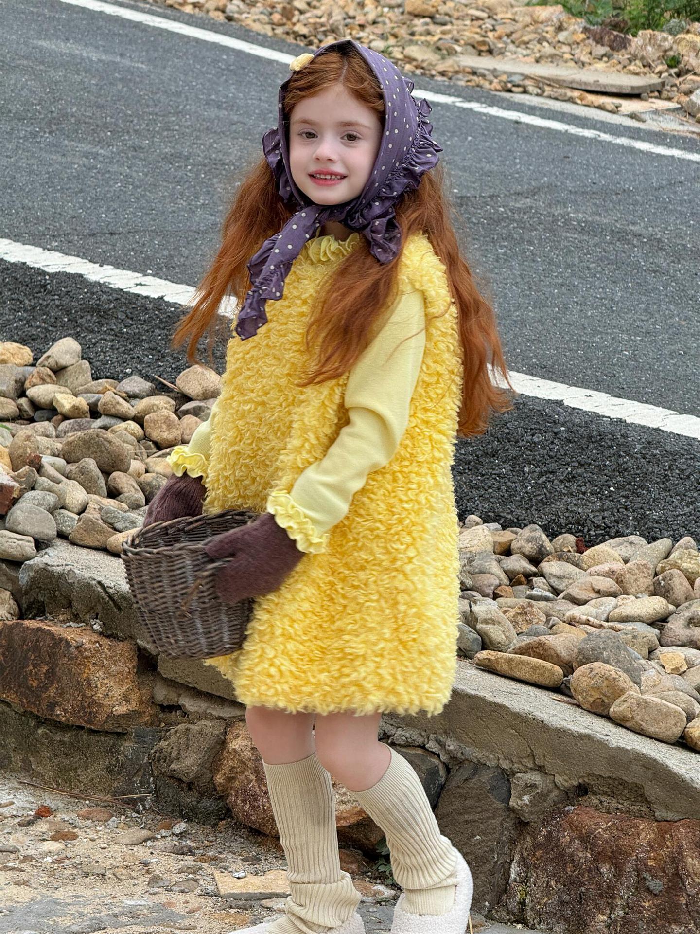 ノースリーブワンピース ラッフル襟 ファーフリースドレス【mh0011755】