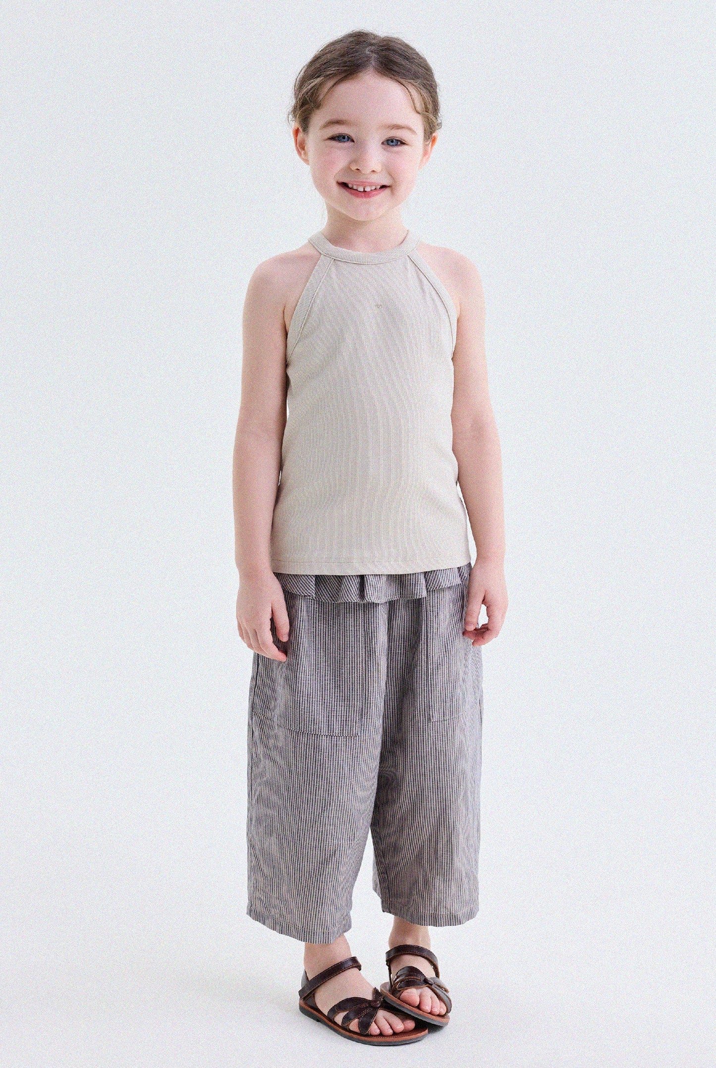Tank top de canalé liso con cuello halter para niños【mh0013762】