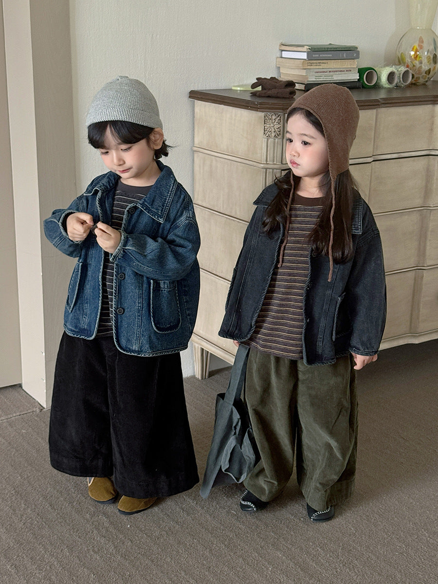 Kids' Denim Jacket with Piping and Pockets【mh0014782】