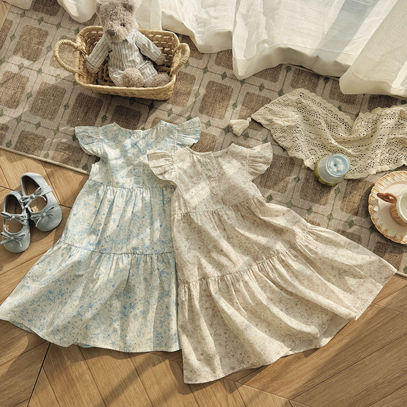 Floral Rabbit Flutter Sleeve Tiered Dress アニマル 半袖ワンピース【mh0013655】