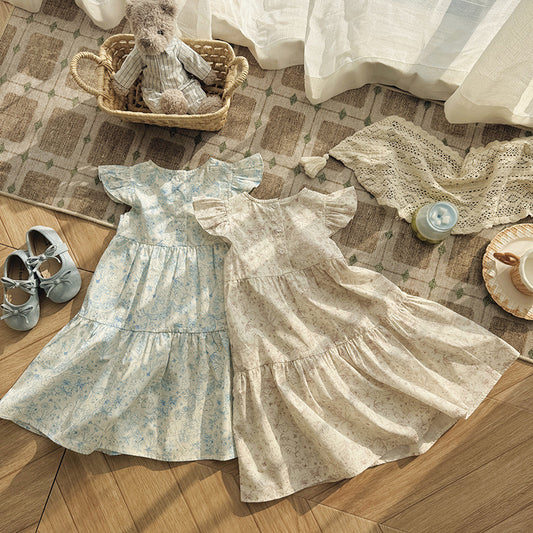 Floral Rabbit Flutter Sleeve Tiered Dress アニマル 半袖ワンピース【mh0013655】