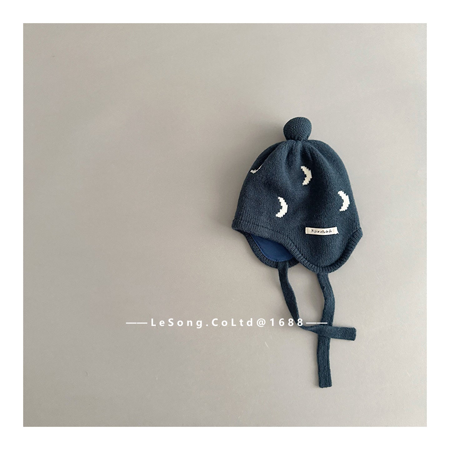 ベビー帽子 チェリー/ムーン月 ニット 耳当て付き ニットキャップ【mh0011829】