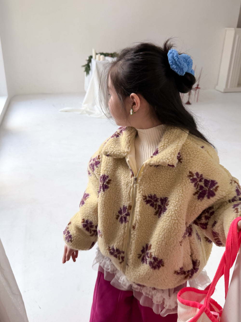 フリースジップアップジャケット フラワー花柄 襟付き【mh0011871】