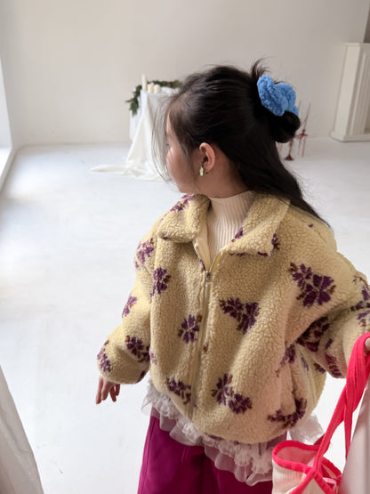 フリースジップアップジャケット フラワー花柄 襟付き【mh0011871】