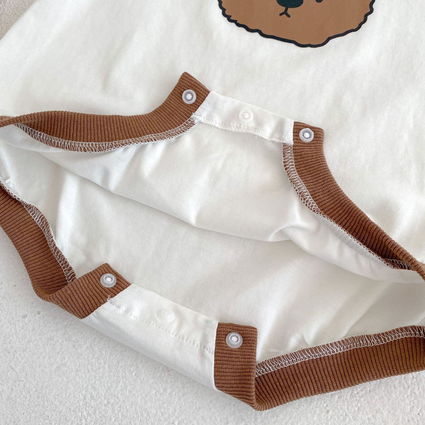 Baby Bear Print Bicolor Piping Short Sleeve Romper [mh0001860]