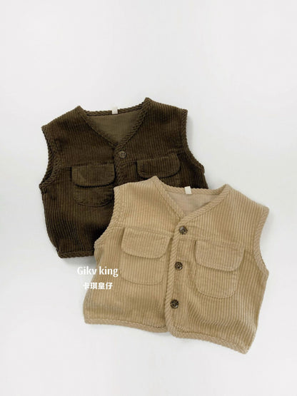 Retro Corduroy Layered Sleeveless Vest コーデュロイ ベスト【mh0012573】