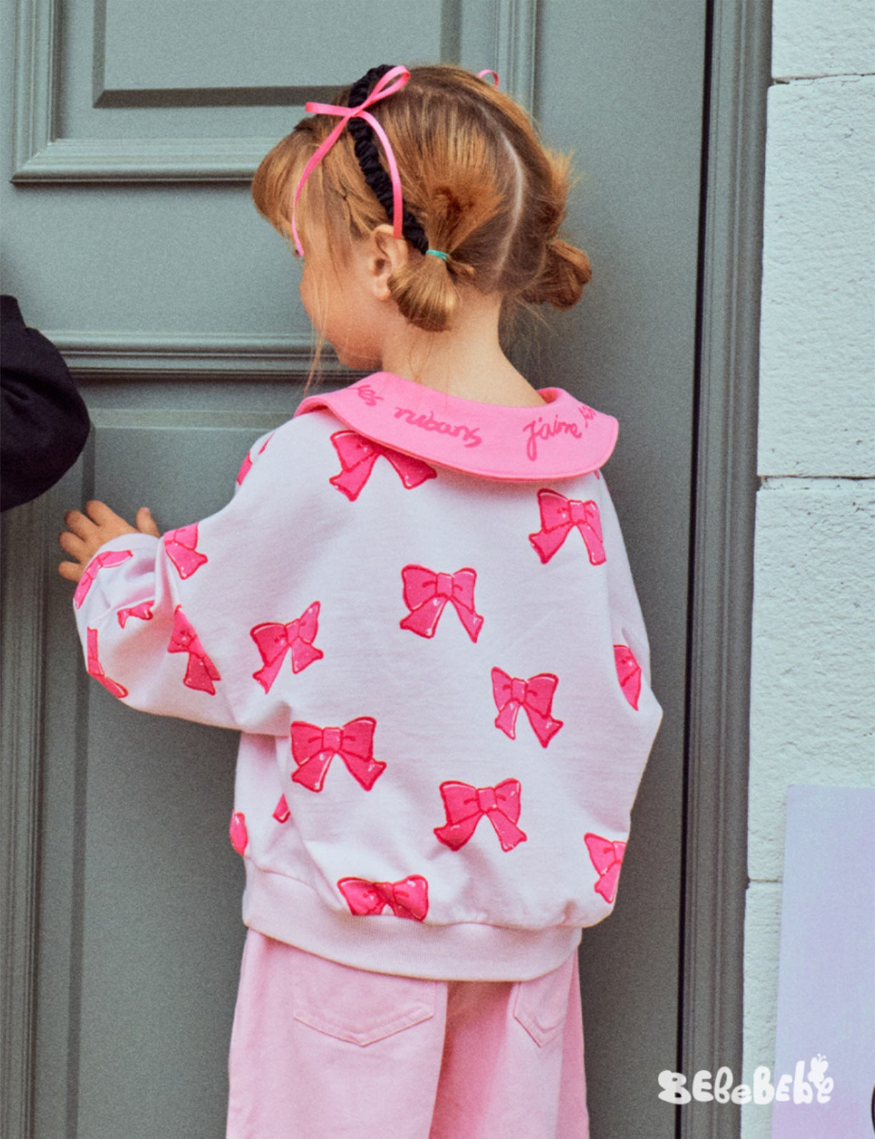 -リボン柄ビッグカラー長袖スウェット/フリル付きミニスカートセットアップ 2点セット【mh0010980】 - mamahalo shop - 長袖セットアップ -  べビー服 - 子供服 - 男の子 - 女の子