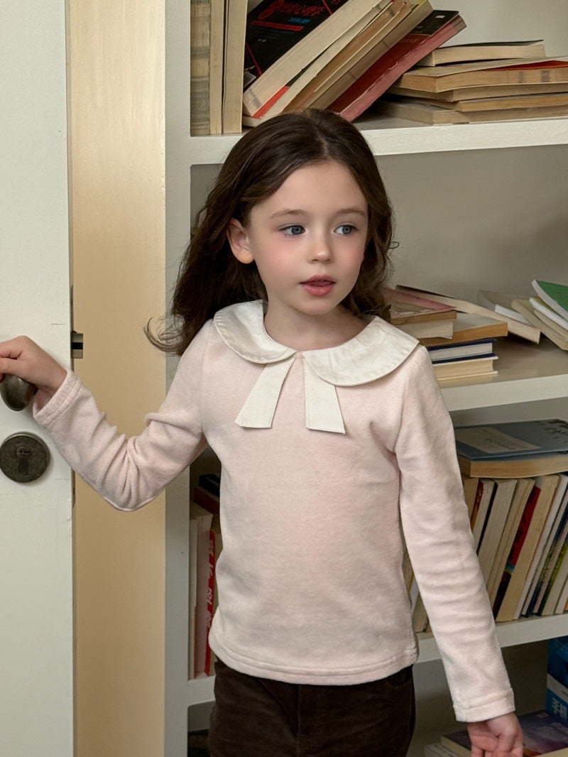 Kids Ribbon Big Collar Ruffle Collar Blouse Long Sleeve T-Shirt [mh0014075]