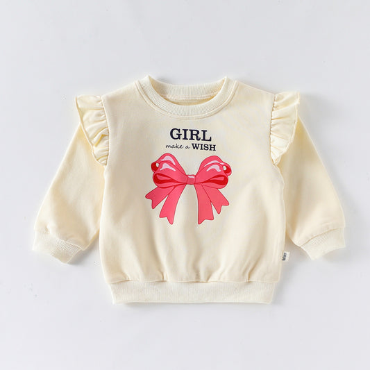 長袖セットアップ リボンプリントフリルスウェットシャツ/スウェットパンツ【mh0011722】