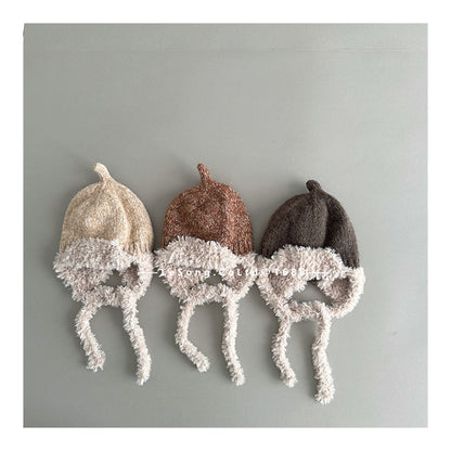 キッズ帽子 ニット 耳当て付き バイカラー ニットキャップ【mh0011846】