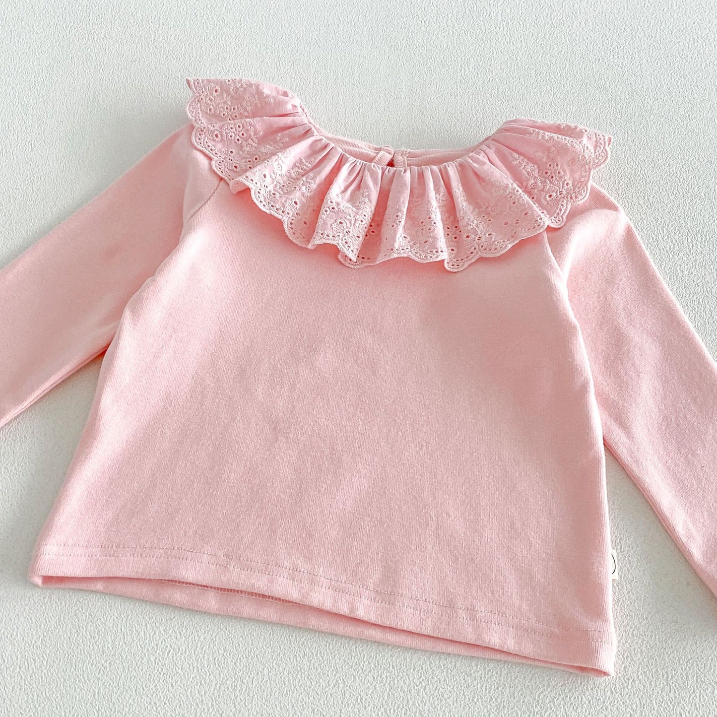 Camiseta de manga larga con cuello y dobladillo de volantes para niñas y pantalón acampanado【mh0014029】