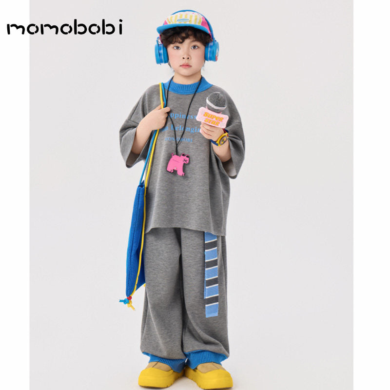 Contrast Rib Tee Long Pants ロゴTシャツ ロングパンツ セット【mh0013008】