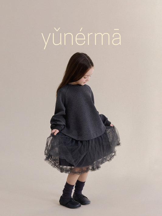 Kids' Tulle-Paneled Long-Sleeved Dress [mh0013976]