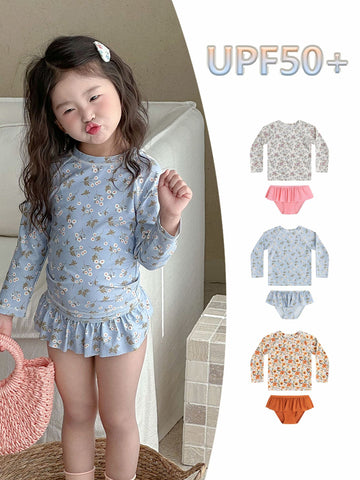 UPF50 Plus Floral Long Sleeve Swimsuit 花柄 ラッシュガード 3点セット【mh0012583】