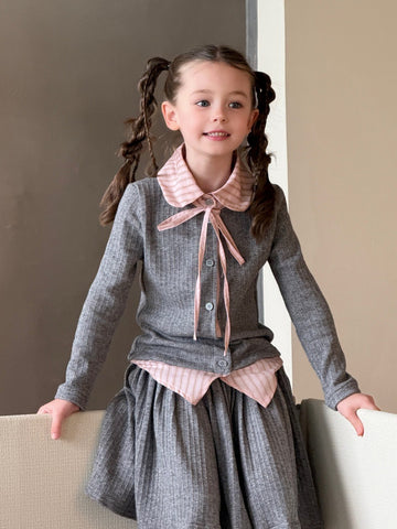 キッズ リブニット 長袖カーディガン フレアスカート セット【mh0014107】