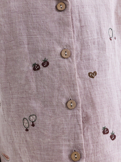 Embroidered Linen Sleeveless Shirt Shorts フルーツ刺繍 ノースリーブシャツ ショートパンツ【mh0013187】