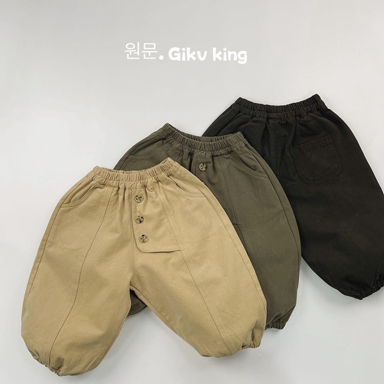 Pantalón holgado asimétrico con botones delanteros para niños【mh0013933】