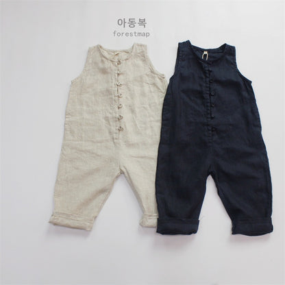 -キッズ コットンリネン ノースリーブ ジャンプスーツ【mh0000515】 - mamahalo shop - ノースリーブジャンプスーツ -  べビー服 - 子供服 - 男の子 - 女の子